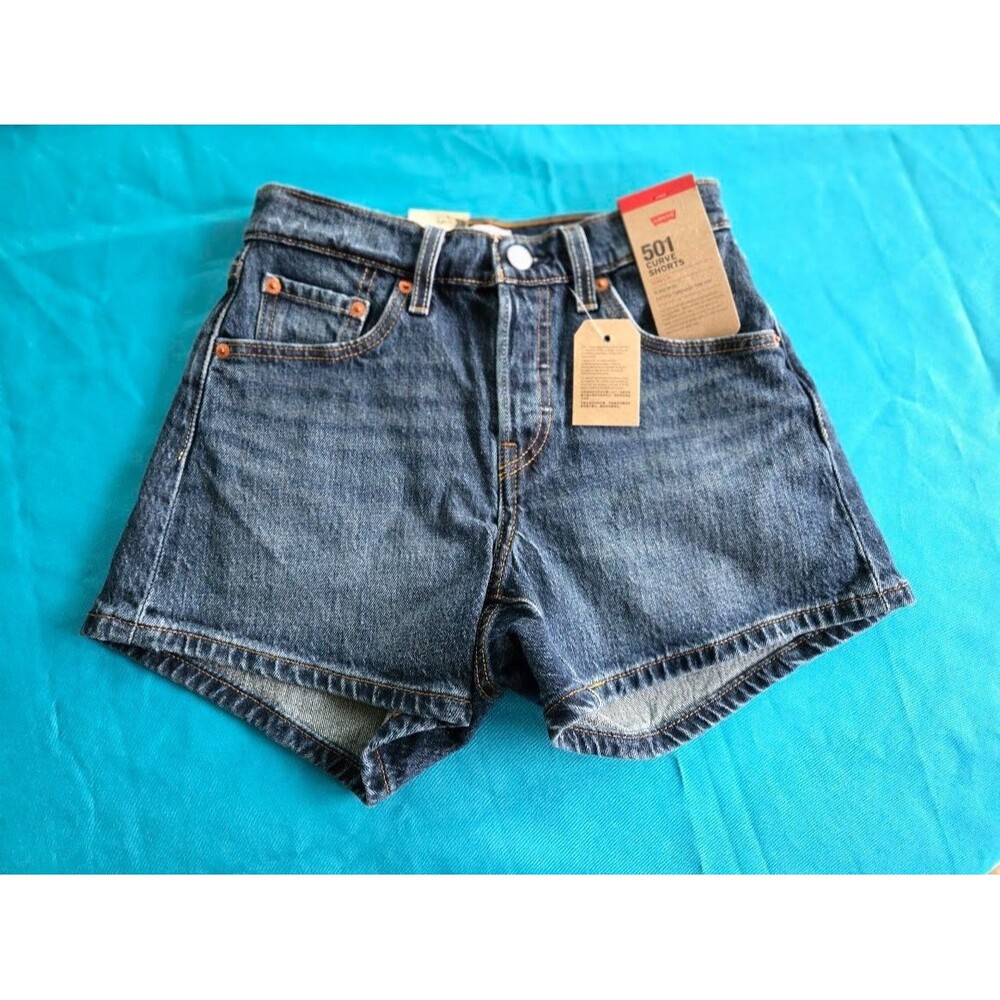 Levi's 501 Curve Denim Shorts - High Rise - Blue - Womens 25 Waist - NEW